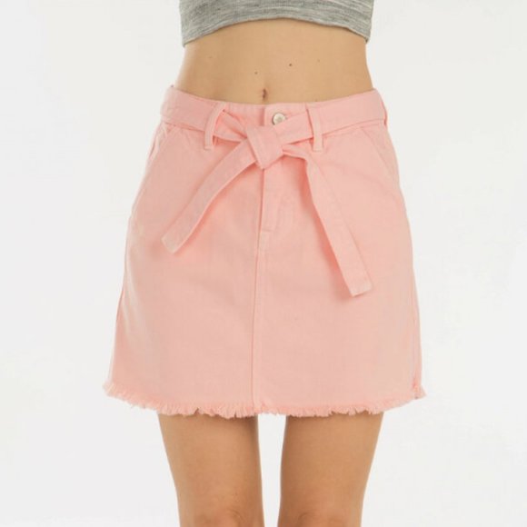 Kancan Tie Front Denim Skirt in Pink - Picture 4 of 5